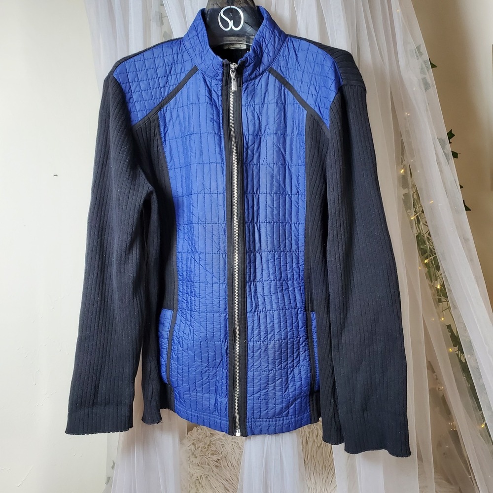 Chicos Zenergy Full Zip Quilted Jacket‎ Retro 90s Pocket Knit Sleeve Size 3/XL